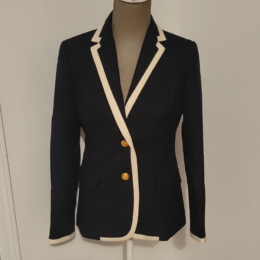 J Crew Wool Women's Navy and Cream Macking Blazer - Picture 1 of 5